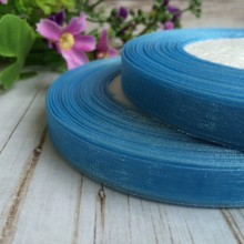 Органза 0,9 см, блакитний, рулон 45 м