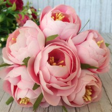 Півонії тканинні на гілочці, 4 см, рожеві