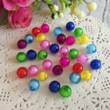 Намисто пластик з білою серединкою, 8 мм, кольорова кругла, асорті 10 шт.