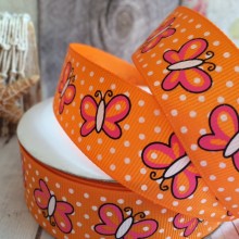 Репс 2,5 см, бабочки, оранжевый