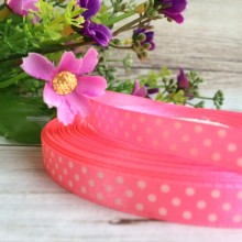 Атлас горох 0,9 см, яскраво-рожевий, рулон 45 м