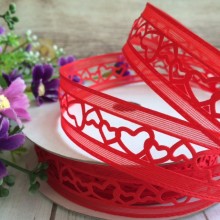 Ажурна стрічка (атлас з органзою), серце, 2,2 см, червоний