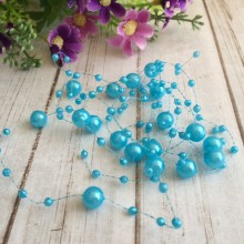 Намистини на волосіні, 8 мм, яскраво-блакитні, довжина нитки 1,3 м