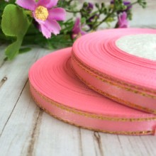 Атлас 0,6 см люрекс золото, світло-рожевий, рулон 33 м