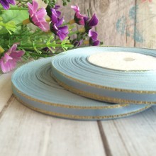 Атлас 0,6 см люрекс золото, блакитний, рулон 33 м