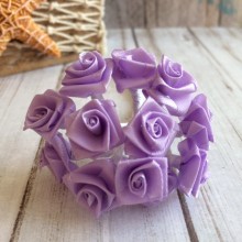 Атласна трояндочка на дроті, 1,5 см, лілова, пучок з 12 квіточок