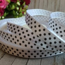 Атлас горох 0,9 см, біло-чорний, рулон 45 м