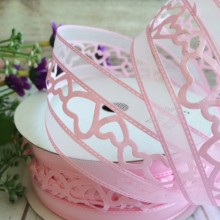 Ажурна стрічка (атлас з органзою), серце, 4 см, світло-рожевий