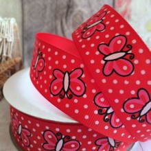 Репс 2,5 см, бабочки, красный