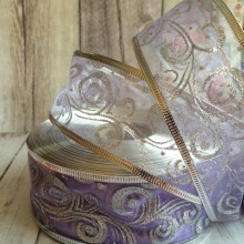 Стрічка з орнаментом органзова (кант із дротом), 5 см, фіолетовий