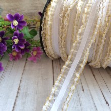 Гумка-рюша органзова, 2 см, біла із золотом