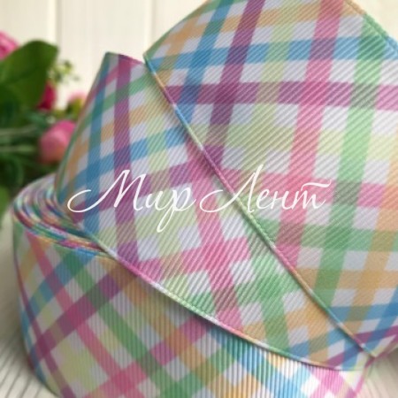 Репс 4 см, діагональна пастельна клітка на білому, м