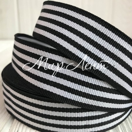 Котонова стрічка смуга, 2,5 см, чорна, метр