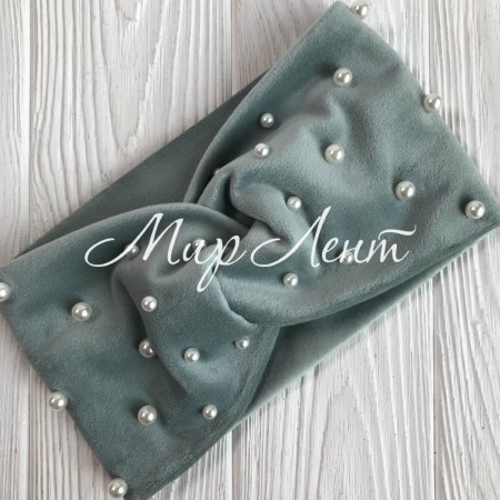 Пов'язка спорт велюр із перлами, 11 см, м'ятний, шт.