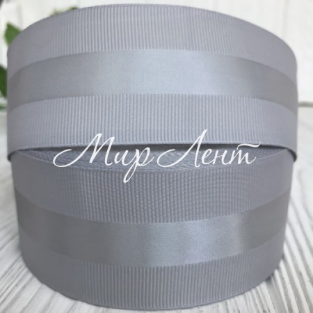 Репс с атласной полосой, 4 см, серый, метр