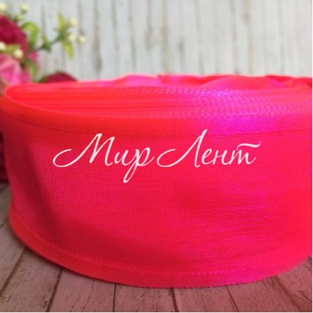 Органза з атласним кантом, 4 см, яскраво-рожевий