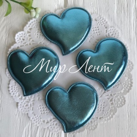 Аппликация/патч, сердечко (экокожа), 4,7 см, бирюзовый