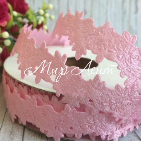 Мереживна стрічка трояндочка, 2,5 см, світло-рожевий