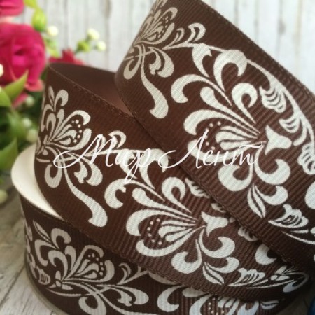 Репс 2,5 см, орнамент, шоколадный