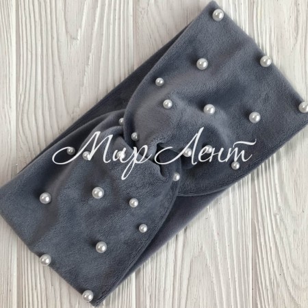 Пов'язка спорт велюр із перлами, 11 см, сірий, шт.