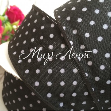 Стрічка джинс горох, 4 см, чорно-білий