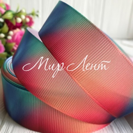 Репс абстракція, 2,5 см, коралово-сині хвилі