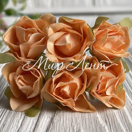Троянда тканинна, 2 см, темний персик, пучок