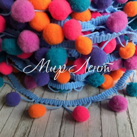 Тесьма з помпонами (big), 1,5 см, оранжево-бірюзово-малиновий