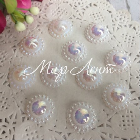 Серединка круг-ромашка велика (перламутр), 16 мм, білий, ціна за 1 шт.