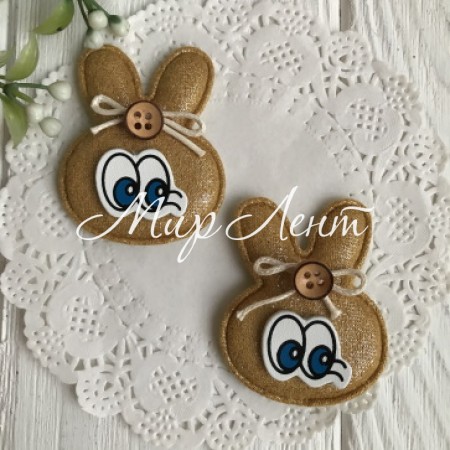 Аплікація тканинна зайчик з вічками, 5х4 см, гірчичний, шт.