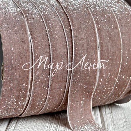 Стрічка велюр з перламутром, 2,5 cм, темно-бежевий, метр