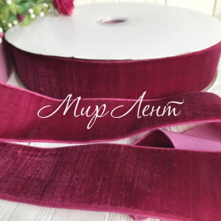 Стрічка велюр, 4 см, вишневий, метр