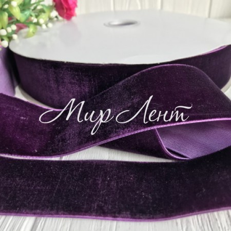 Стрічка велюр, 4 см, чорничний, метр