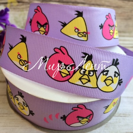 Репс 2,5 см, Angry birds, лиловый
