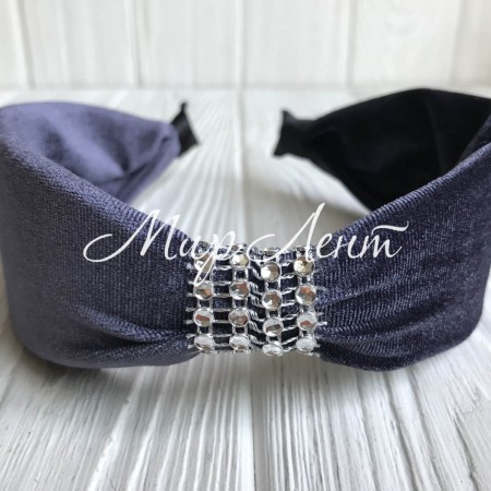Обруч велюр із вставкою з каміння, 5 см, джинсовий, шт.