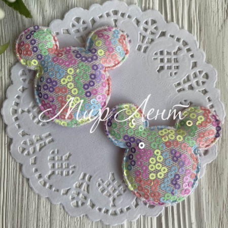 Аппликация Микки с паетками, 5,6х5,3 см, пастельный микс, шт.