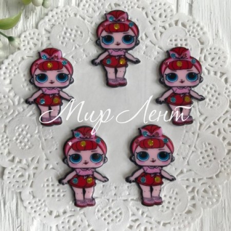 Кабошон Lol зі стразами, 3,5 см, у шортах червоних та з гулькою, шт.