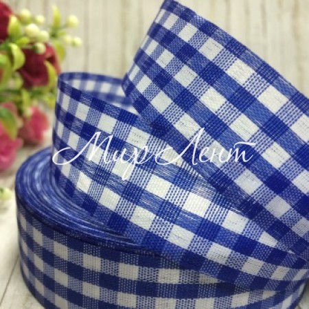 Лента тканевая, клетка, 2,5 см, синяя