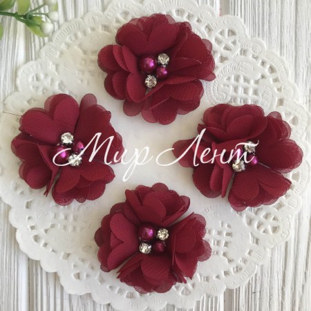 Шифонова квітка, 4,5 см, бургунді, шт.