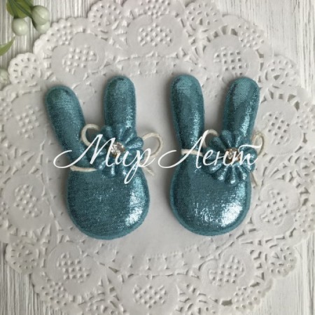 Аплікація тканинна кролик блиск, 5 см, бірюзовий, шт.