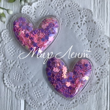 Силиконовое сердце с наполнителем, 5 см, розовые перламутровые цветочки, шт.