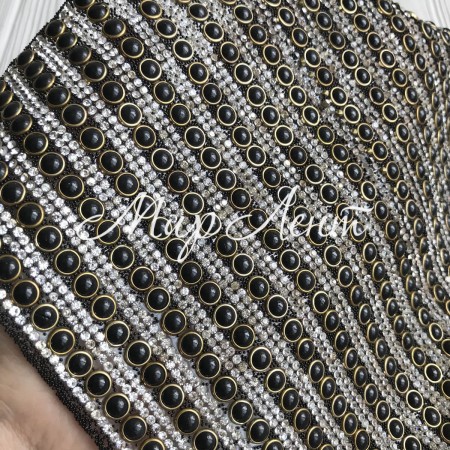 Стрази полотно клейове (№32168), кнопки чорні перли зі стразами, смужка 1,2х40 см