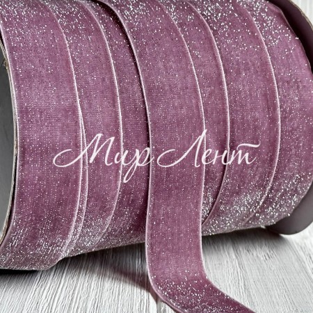 Стрічка велюр з перламутром, 2,5 cм, пудровий, метр
