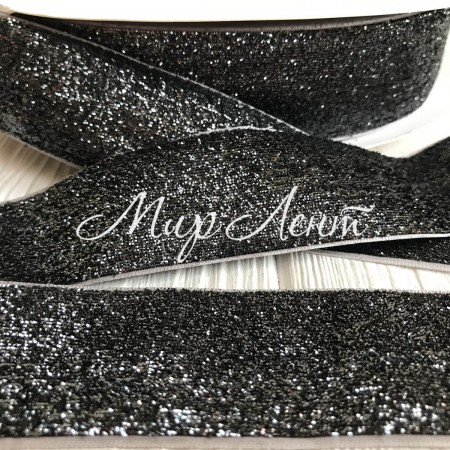 Стрічка велюр з люрексом, 4 см, графітовий, метр