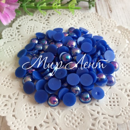 Полубусина, 8 мм, синий перламутр, 100 шт.