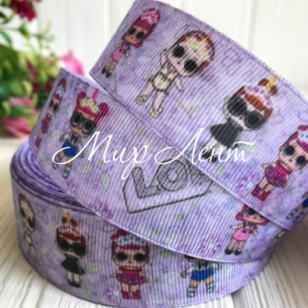 Репс 2,5 см Lol, лавандовий у квіточки, метр
