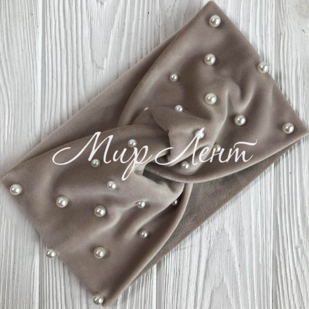 Пов'язка спорт велюр з перлами, 11 см, бежевий, шт.