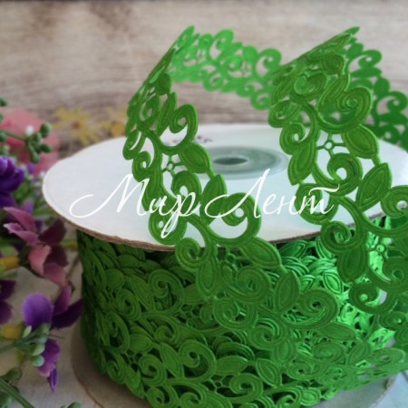 Лента-кружево, 2 см, зеленая