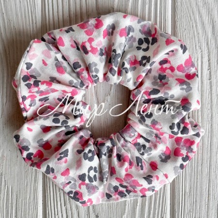Скранч турецкий трикотаж, 12 см, белый с малиново-серым леопардом, шт.