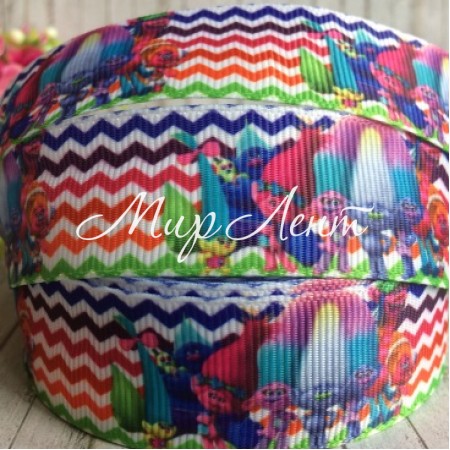 Репс 2,5 см, Тролі, райдужний шеврон, 1 м